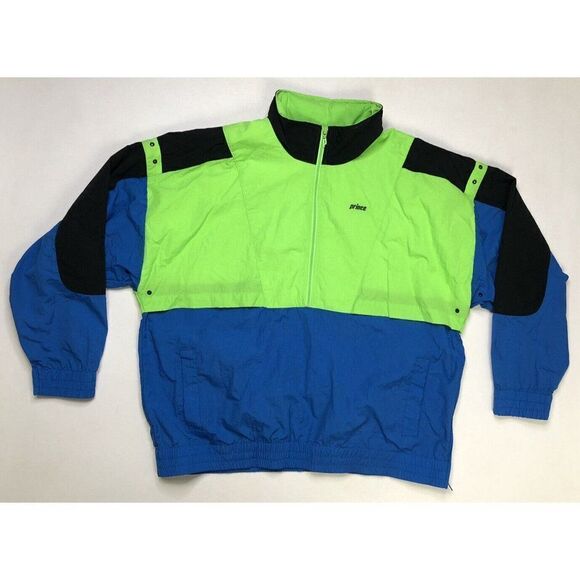 VINTAGE Prince CTS Team Pullover Jacket Men Adult XL Neon Green Blue Nylon 90s - Picture 2 of 8